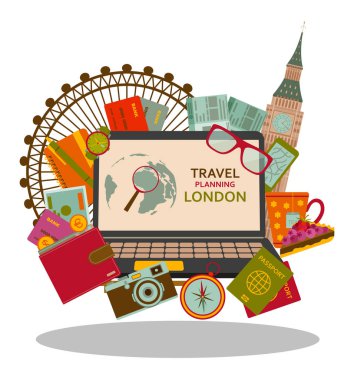 Londra düz kavramı için planlama seyahat. Vektör çizim.