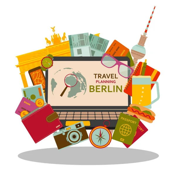 Planificación de viajes a Berlin flat concept. Ilustración vectorial . — Vector de stock