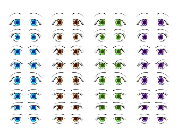 Cute anime eyes in manga style showing various human emotions. Vector illustration. — Stock Vector