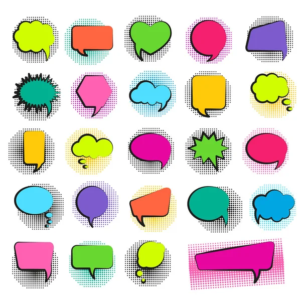 Bubble speech ambientado en estilo pop art y fondo de puntos de medio tono. Ilustración vectorial . — Vector de stock