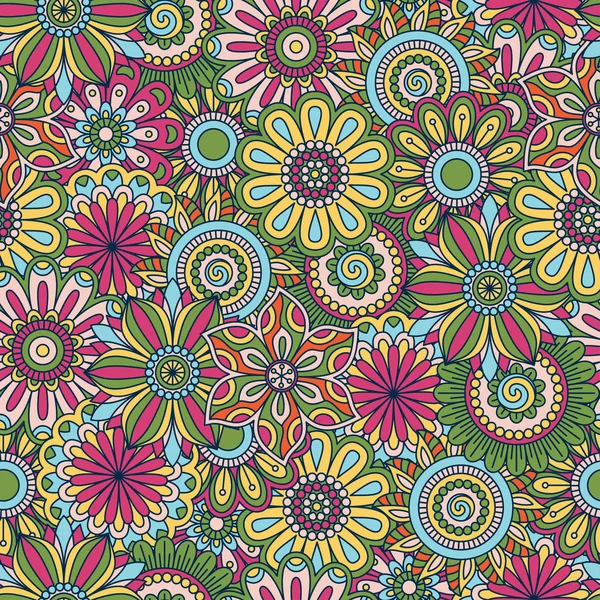 Florale achtergrond gemaakt van vele doodle bloemen. Naadloze patroon. Vectorillustratie. — Stockvector