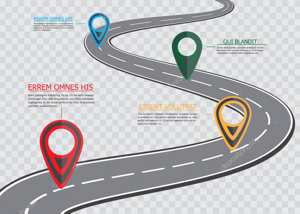 Street road map on checkered background ,business infographics with colorful pin pointer, vector illustration