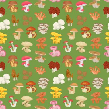 Yenilebilir mantar seamless modeli. Düz simgeler. Vektör çizim.