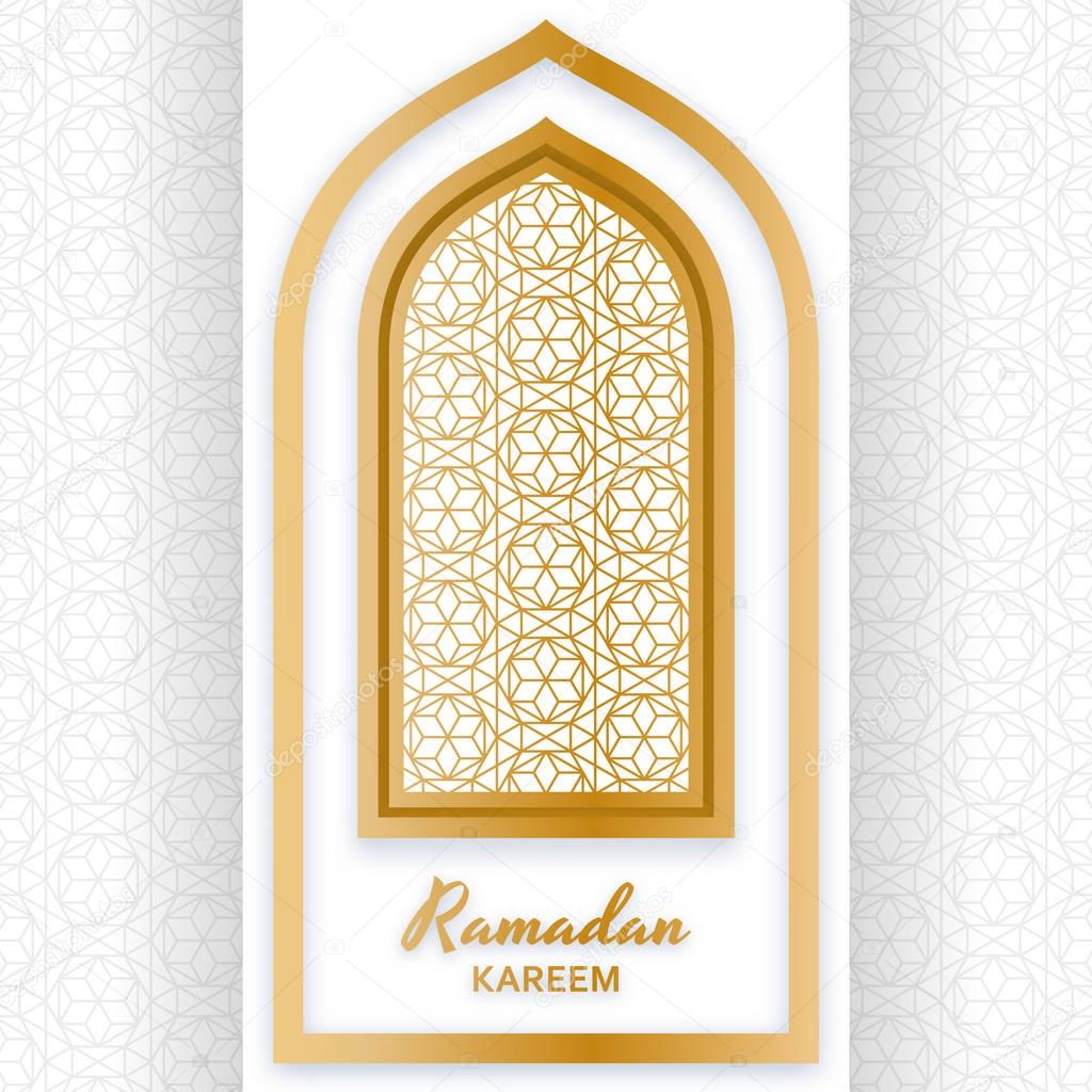 Ramadan Kareem Background. Islamic Arabic window. Greeting card. Vector illustration.