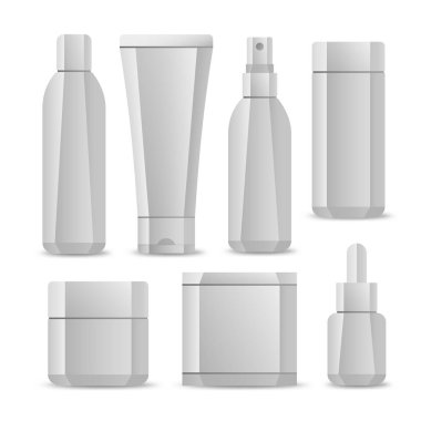 Beyaz bir arka plan üzerinde izole kozmetik ürün için boş paket kümesi