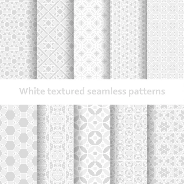 Conjunto de patrones sin costura texturizados blancos — Vector de stock