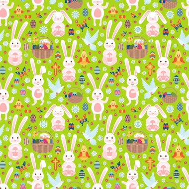 Paskalya Dikişsiz desen beyaz tavşanlı