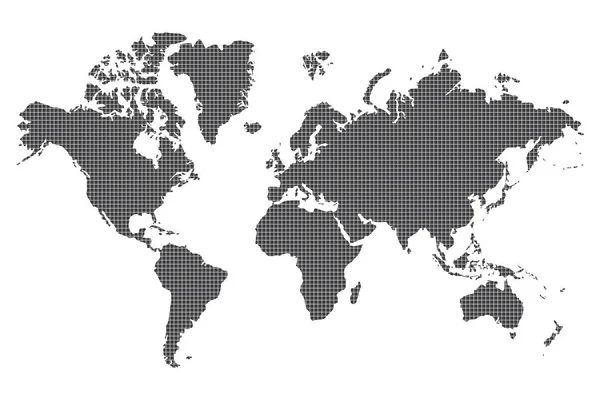 Tečkovaná mapa světa čtvercových teček na bílém pozadí. Vektorová ilustrace — Stockový vektor