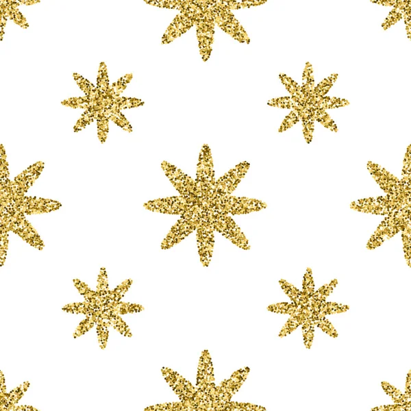 Seamless pattern with gold glitter textured stars on the white background — Stock Vector