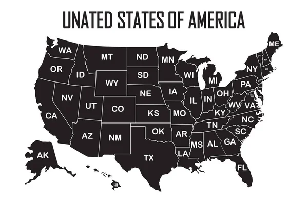 Poster-kaart van Verenigde Staten van Amerika met de namen van de staat op de witte achtergrond. — Stockvector