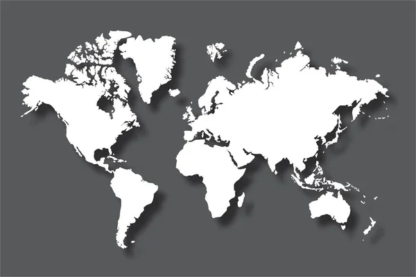 Politieke wereldkaart met schaduw geïsoleerd op grijze achtergrond, vectorillustratie — Stockvector