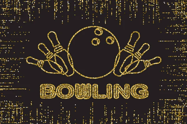 Bowling bábukat, arany színű fények sziluettje a sötét háttér előtt. Arany csillogó textúra. Vektoros illusztráció — Stock Vector