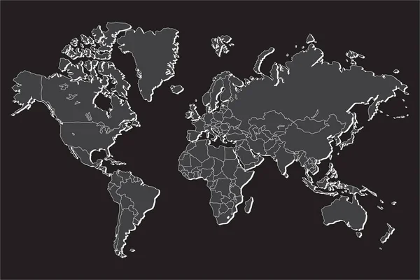 灰色の背景に孤立した影を持つ政治世界地図,ベクトル図 — ストックベクタ