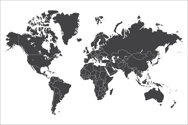 Mappa del mondo politico isolata su sfondo bianco, illustrazione vettoriale — Vettoriale Stock