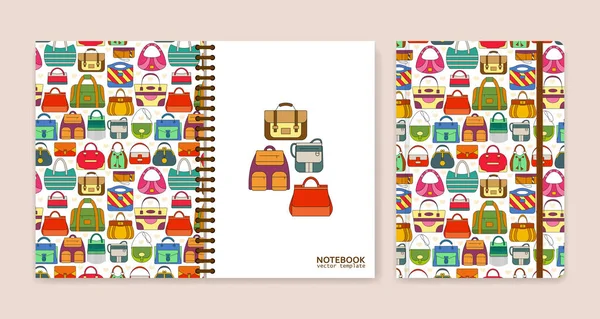 Diseño de portada para cuadernos o álbumes de recortes con bolsos de mano — Vector de stock