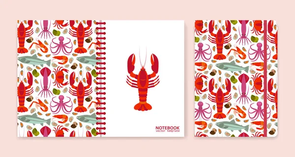 Diseño de portada para cuadernos o álbumes de recortes con mariscos — Vector de stock