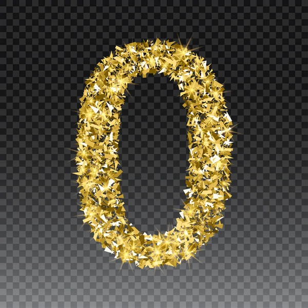 Золотой блестящий номер ноль. Векторная сияющая золотой шрифт фигура буквы блеска на клетчатом фоне — стоковый вектор