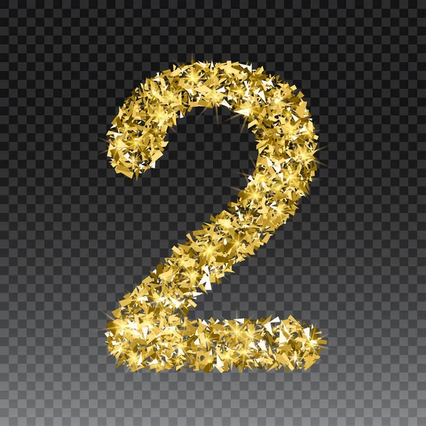 Блеск золота номер два. Векторная сияющая золотой шрифт фигура буквы блеска на клетчатом фоне — стоковый вектор