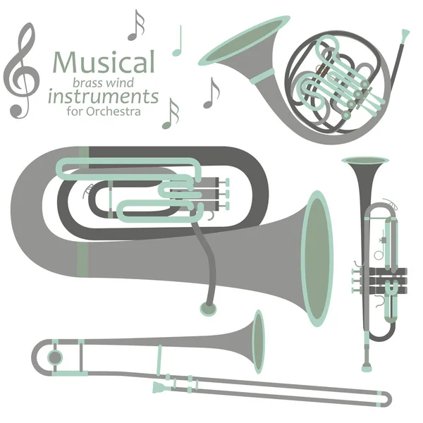 Instrumentos musicais de sopro de latão para orquestra — Vetor de Stock