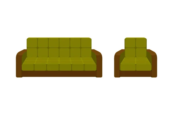 Cadeira de ícone colorido e sofá. Coleção de móveis para interiores de casa — Vetor de Stock