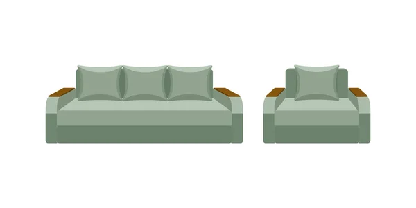 Icono colorido silla y sofá. Colección de muebles para interiores del hogar — Vector de stock