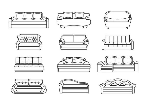 Γραμμή εικονίδιο καναπέ σετ. Συλλογή επίπλων για το σπίτι εσωτερικούς χώρους — Διανυσματικό Αρχείο