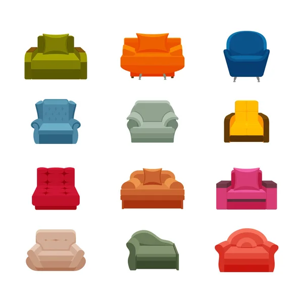 Ensemble de chaise icône colorée. Collection de meubles pour intérieurs de maison — Image vectorielle