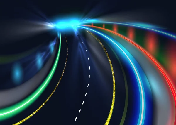 Stad weg auto licht paden. Hoge snelheid vector achtergrond. Verlichting van de weg met snelheid auto motion illustratie — Stockvector