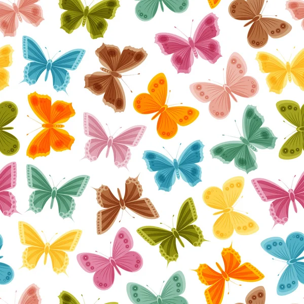 Hermosas mariposas de colores sobre fondo blanco. Patrón sin costura — Archivo Imágenes Vectoriales