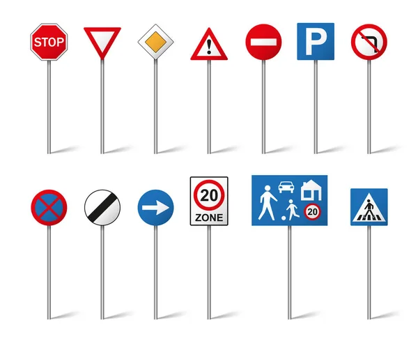 Road signs set isolated on white background — Stock Vector