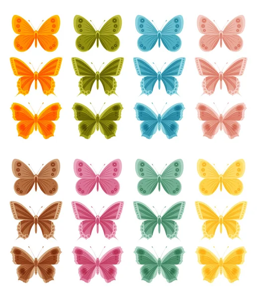 Hermosas mariposas coloridas aisladas sobre fondo blanco — Archivo Imágenes Vectoriales