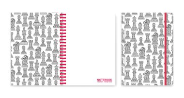 Cover design for notebooks or scrapbooks with ornamental chess pieces clipart