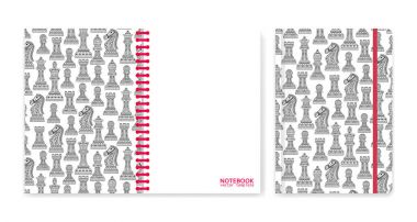 Cover design for notebooks or scrapbooks with ornamental chess pieces clipart