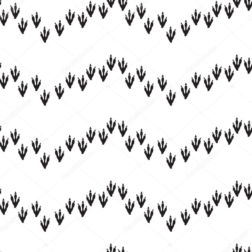 Minimal seamless pattern with dinosaur foots. Black and white colors