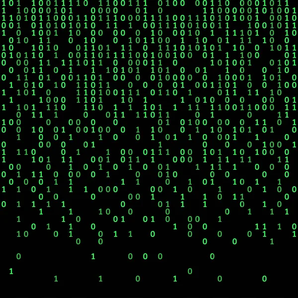 İkili kod yeşil ve koyu arka plan, ekran üzerinde rakamlar. Algoritma ikili, veri kodu, şifre çözme ve kodlama, satır matris, illüstrasyon vektör