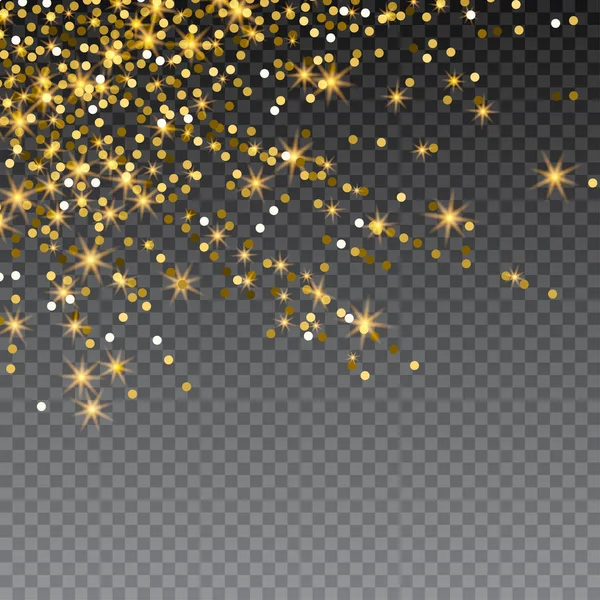 Feestelijke explosie van confetti. Gouden glitter achtergrond voor de card, uitnodiging. Vakantie decoratief element — Stockvector