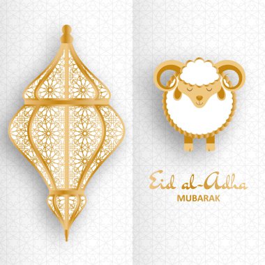 Eid Al Kurban Bayramı arka plan. İslami Arapça fener ve koyun. Tebrik kartı