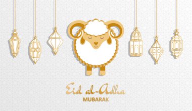 Eid Al Kurban Bayramı arka plan. İslami Arapça fener ve koyun. Tebrik kartı