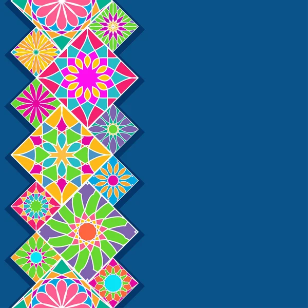 Motif sans couture avec des carreaux colorés décoratifs. Bordure ornementale lumineuse — Image vectorielle