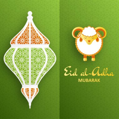 Eid Al Kurban Bayramı arka plan. İslami Arapça fener ve koyun. Tebrik kartı