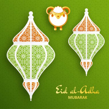Eid Al Kurban Bayramı arka plan. İslami Arapça fener ve koyun. Tebrik kartı