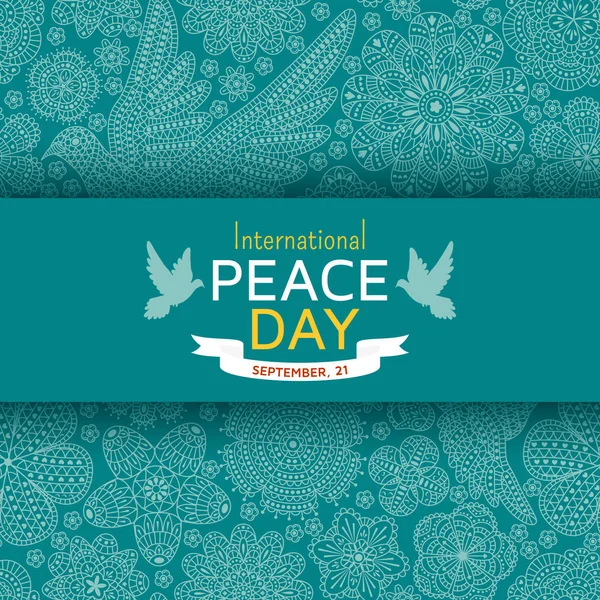 Giornata Internazionale della Pace sfondo con ornati uccelli e fiori — Vettoriale Stock