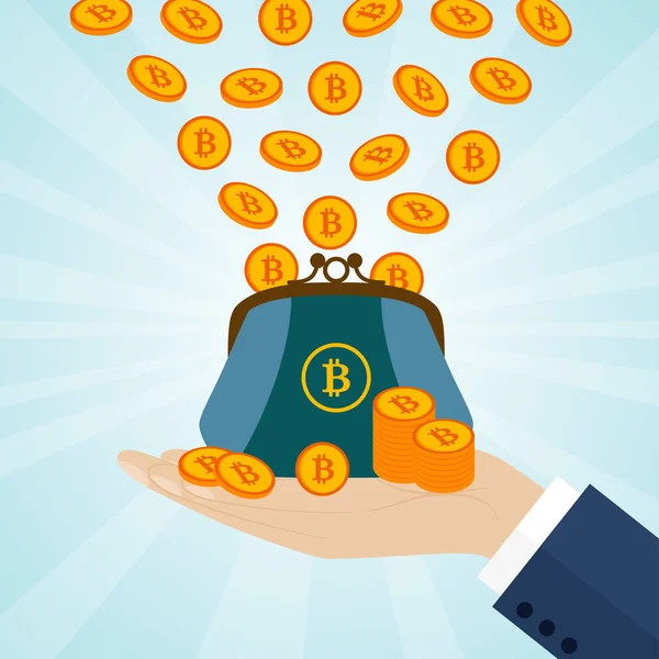 Bir çanta ile bitcoins tutan el