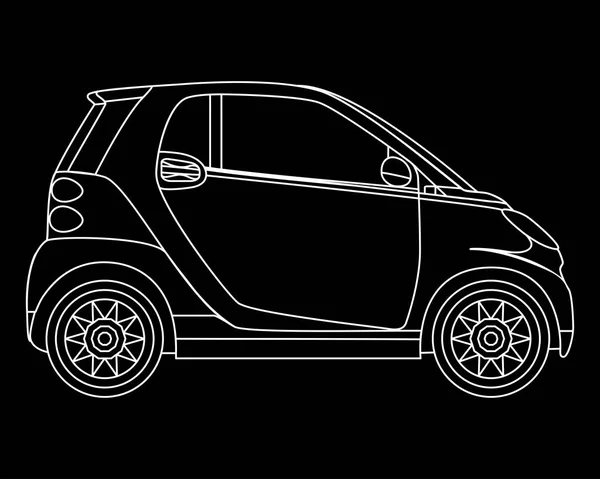 Lineaire Mini auto vector. Geïsoleerde kleurentelevidie op donkere achtergrond. Uitzicht vanaf de kant — Stockvector