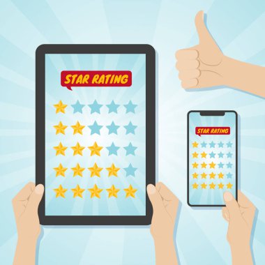 Beş yıldız becerikli alet üstünde Puan seçerek eller