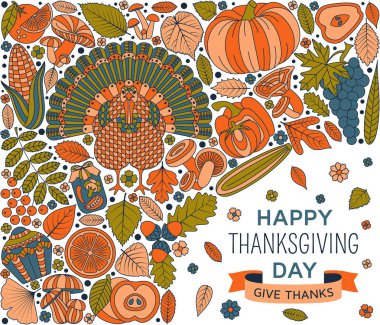 Şükran Günü tebrik kartı. Tasarım için çeşitli öğeleri