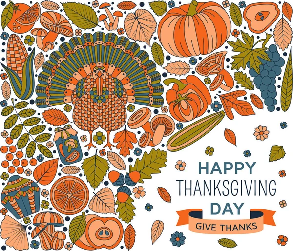 Şükran Günü tebrik kartı. Tasarım için çeşitli öğeleri