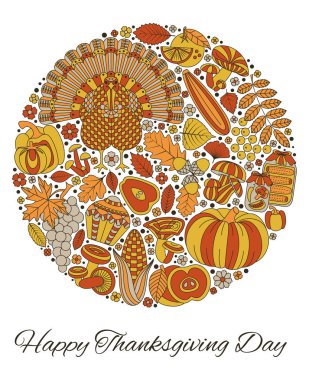 Şükran Günü tebrik kartı. Tasarım için çeşitli öğeleri