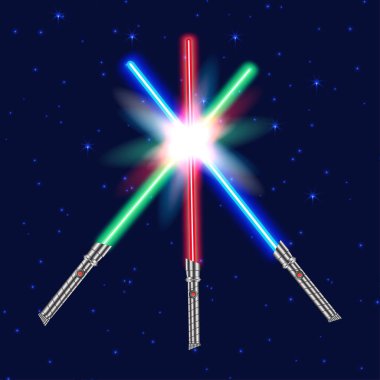 Üç ışık kılıç, parlak mücadele. Vektör çizim