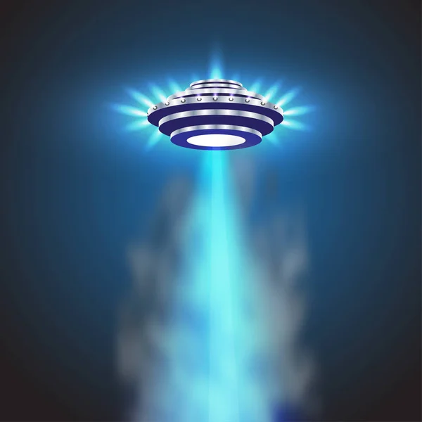 Vetor de luz OVNI. Raios de céu alienígena. Ufo nave espacial com feixe, disco ufo voando ilustração —  Vetores de Stock